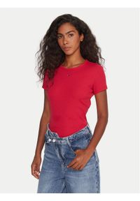 Tommy Jeans T-Shirt Essential DW0DW17383 Różowy Slim Fit. Kolor: różowy. Materiał: bawełna