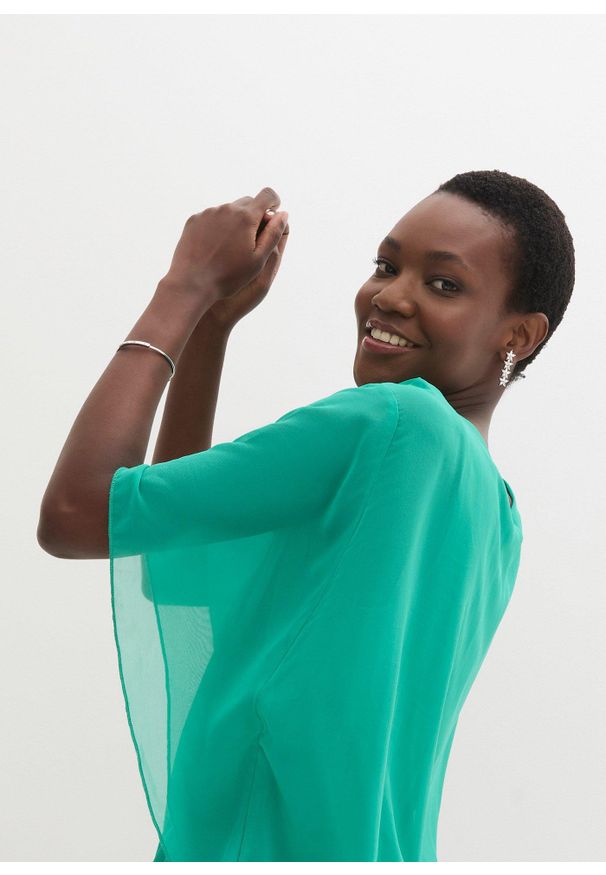 bonprix - Bluzka szyfonowa z topem. Kolor: zielony. Materiał: szyfon
