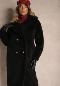 Renee - Czarny Dwurzędowy Płaszcz z Futerkiem Zelirra. Okazja: na co dzień. Kolor: czarny. Materiał: futro. Sezon: zima, jesień. Styl: elegancki, casual #3
