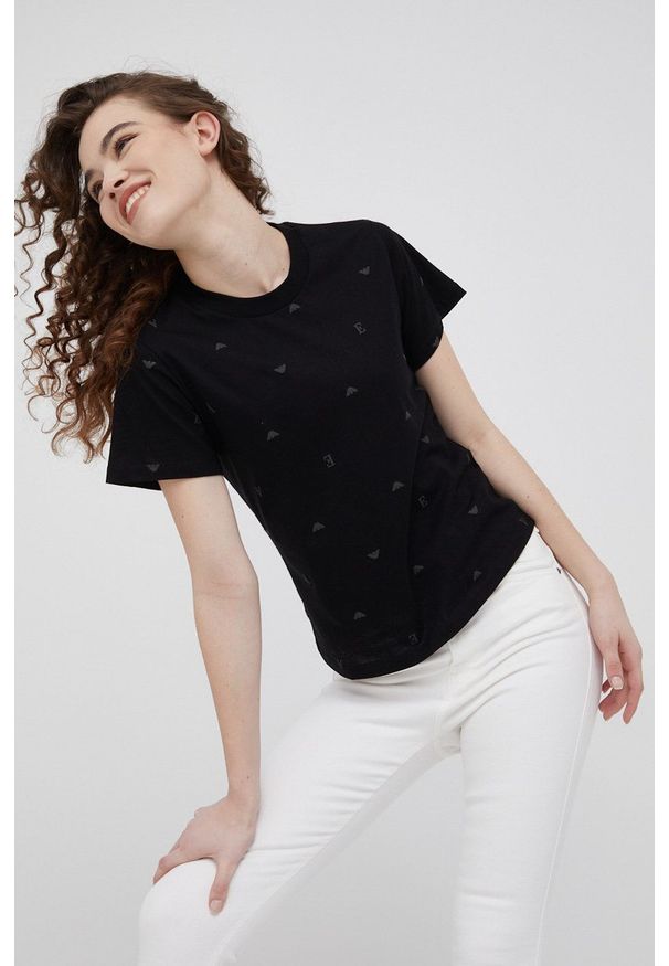 Emporio Armani t-shirt bawełniany kolor czarny. Okazja: na co dzień. Kolor: czarny. Materiał: bawełna. Długość rękawa: krótki rękaw. Długość: krótkie. Wzór: nadruk. Styl: casual