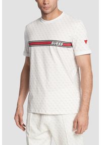 Guess - GUESS Biały męski t-shirt w monogram James, Rozmiar XXL. Okazja: na co dzień. Kolor: biały. Styl: casual #1