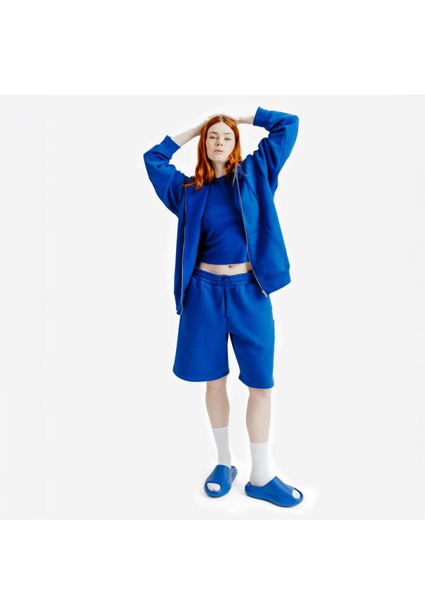 Decathlon - Bluza na suwak unisex Elementals. Typ kołnierza: kaptur. Kolor: niebieski. Materiał: tkanina, elastan, prążkowany, bawełna, materiał, poliester