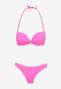 Born2be - Różowe Bikini Wiązana Sznurkiem Góra i Elastyczny Dół Ozdobione Łańcuszkami Clares. Kolor: różowy. Wzór: aplikacja #4