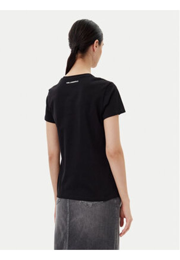 Karl Lagerfeld - KARL LAGERFELD T-Shirt A2W17097 Czarny Regular Fit. Typ kołnierza: dekolt w karo. Kolor: czarny. Materiał: bawełna