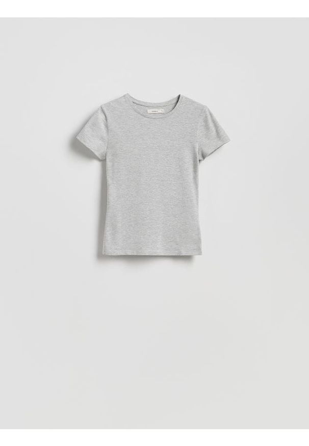 Reserved - Bawełniany t-shirt slim fit - jasnoszary. Kolor: szary. Materiał: bawełna