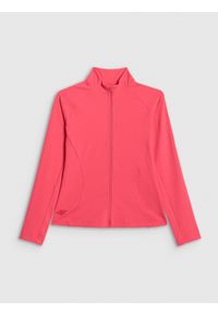 4f - 4F Bluza treningowa slim bez kaptura damska - koralowa L. Typ kołnierza: bez kaptura. Kolor: różowy. Materiał: materiał, skóra, włókno #1
