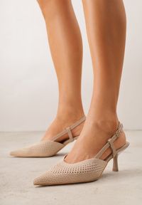 Renee - Beżowe Ażurowe Sandały na Szpilce Slingback Erilise. Zapięcie: sprzączka. Kolor: beżowy. Wzór: ażurowy. Obcas: na szpilce. Styl: elegancki #1