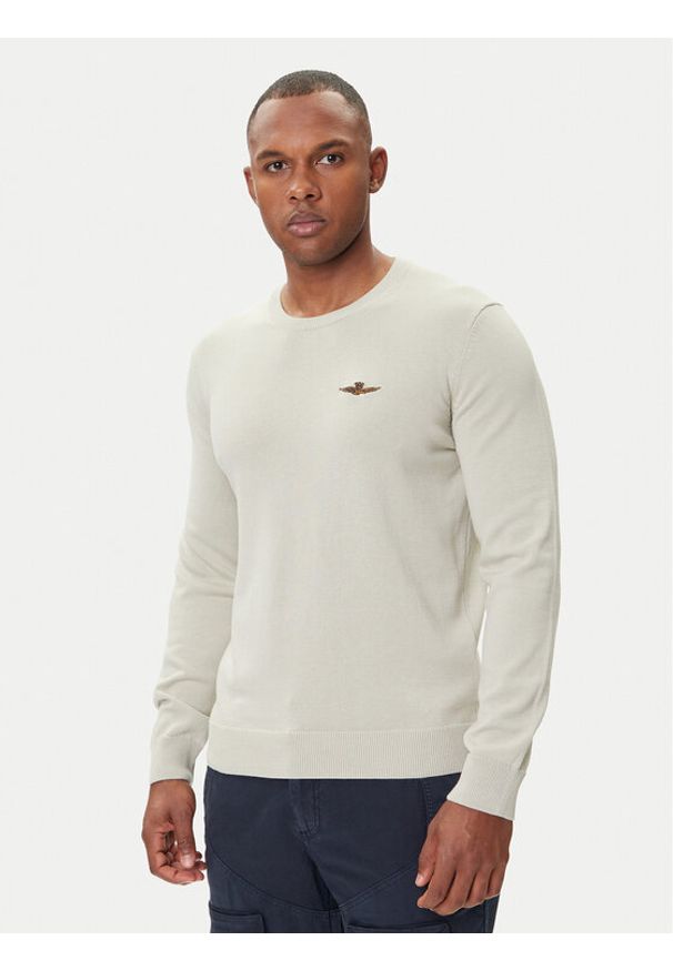 Aeronautica Militare Sweter 252MA1611UL00506 Beżowy Regular Fit. Kolor: beżowy. Materiał: bawełna