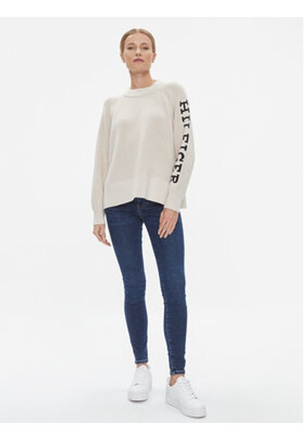 TOMMY HILFIGER - Tommy Hilfiger Sweter WW0WW39002 Beżowy Regular Fit. Kolor: beżowy. Materiał: bawełna