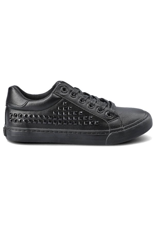 Big-Star - Czarne Trampki Big Star Buty Damskie Ze Skóry. Okazja: na co dzień. Zapięcie: sznurówki. Kolor: czarny. Materiał: skóra. Szerokość cholewki: normalna. Wzór: aplikacja. Styl: casual, klasyczny, elegancki