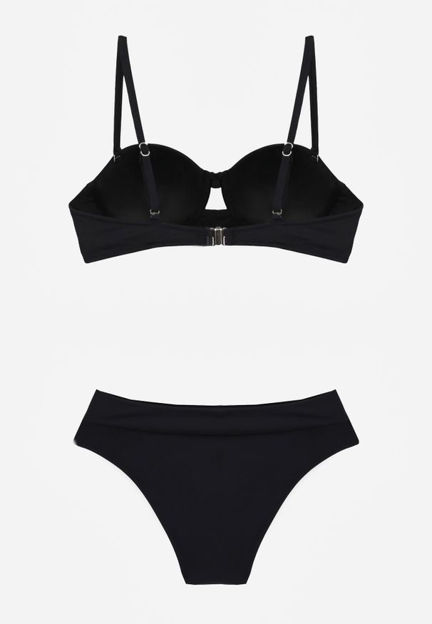 Renee - Czarne Bikini Dwuczęściowe z Ozdobnym Węzłem i Odpinanymi Ramiączkami Azaeryra. Kolekcja: plus size. Kolor: czarny. Wzór: geometria