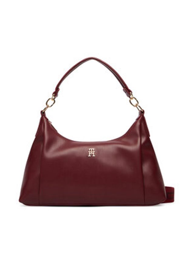 TOMMY HILFIGER - Tommy Hilfiger Torebka Th Essential Shoulder Bag AW0AW18374 Bordowy. Kolor: czerwony. Materiał: skórzane