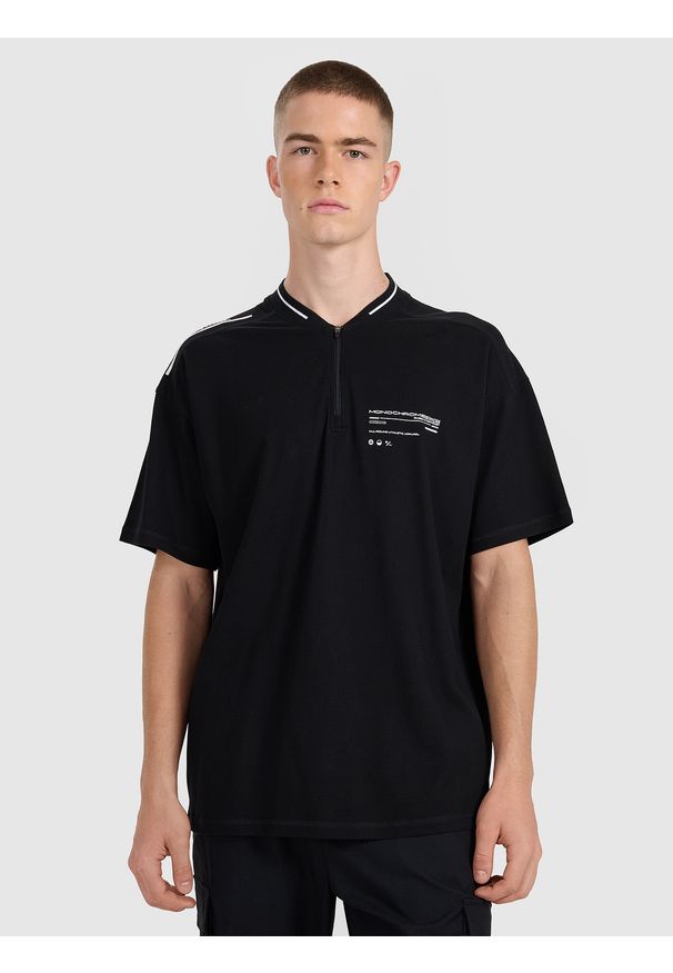 4f - 4F Koszulka polo oversize męska - czarna XL. Okazja: na co dzień. Typ kołnierza: polo. Kolor: czarny. Materiał: materiał. Styl: casual, sportowy