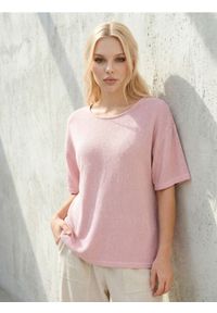 Sinsay - Koszulka z krótkim rękawem z wiskozą - różowy. Kolor: różowy. Materiał: wiskoza. Długość rękawa: krótki rękaw. Długość: krótkie