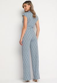 Born2be - Niebieski Kombinezon z Wiskozą Wiązany w Pasie Sosofia. Okazja: na spacer, na co dzień. Kolor: niebieski. Materiał: wiskoza. Styl: casual, elegancki #3