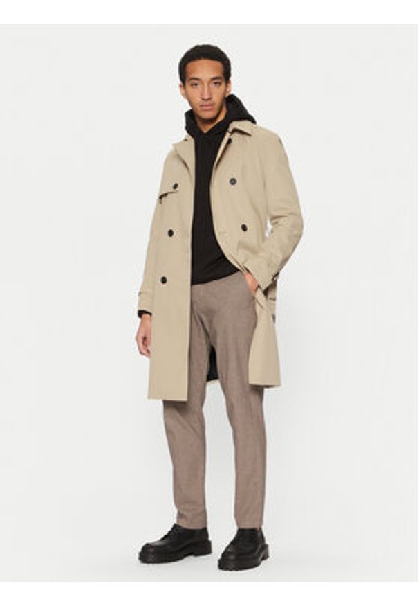 Hugo - HUGO Trencz Maluks 50535072 Beżowy Regular Fit. Kolor: beżowy. Materiał: syntetyk, bawełna