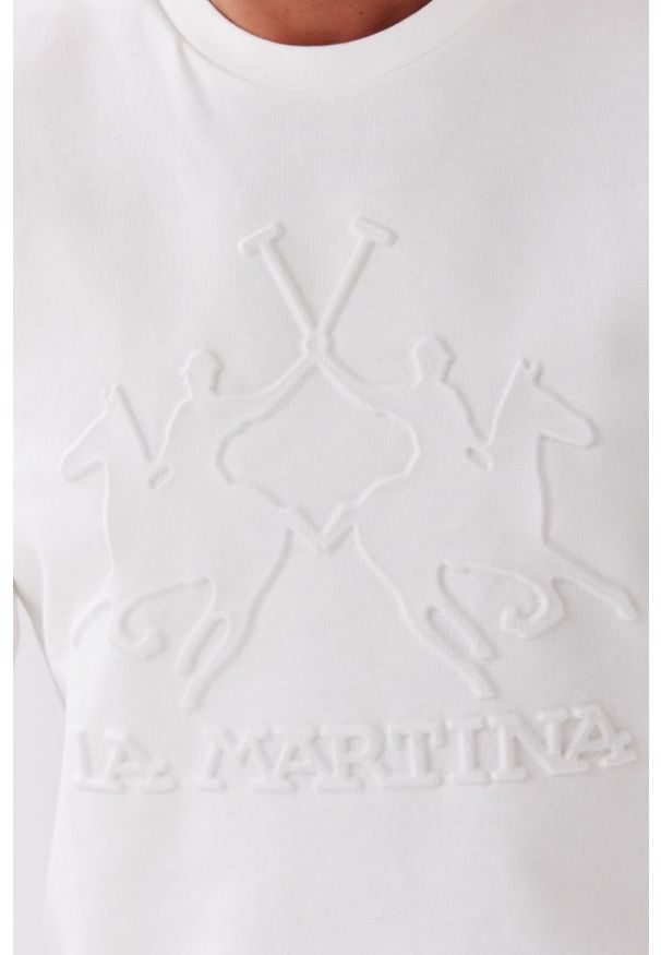 La Martina - LA MARTINA Biała bluza męska z tłoczonym logo, Rozmiar XL. Kolor: biały. Długość rękawa: długi rękaw
