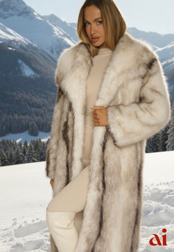 Renee - Biały Płaszcz Futerko o Prostym Kroju z Szerokim Kołnierzem Ezilana. Kolor: biały. Materiał: futro. Styl: elegancki