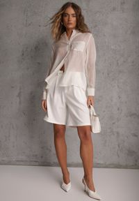 Renee - Biała Prześwitująca Koszula z Cyrkoniami Arialle. Okazja: na co dzień. Kolor: biały. Materiał: jeans. Styl: casual #4