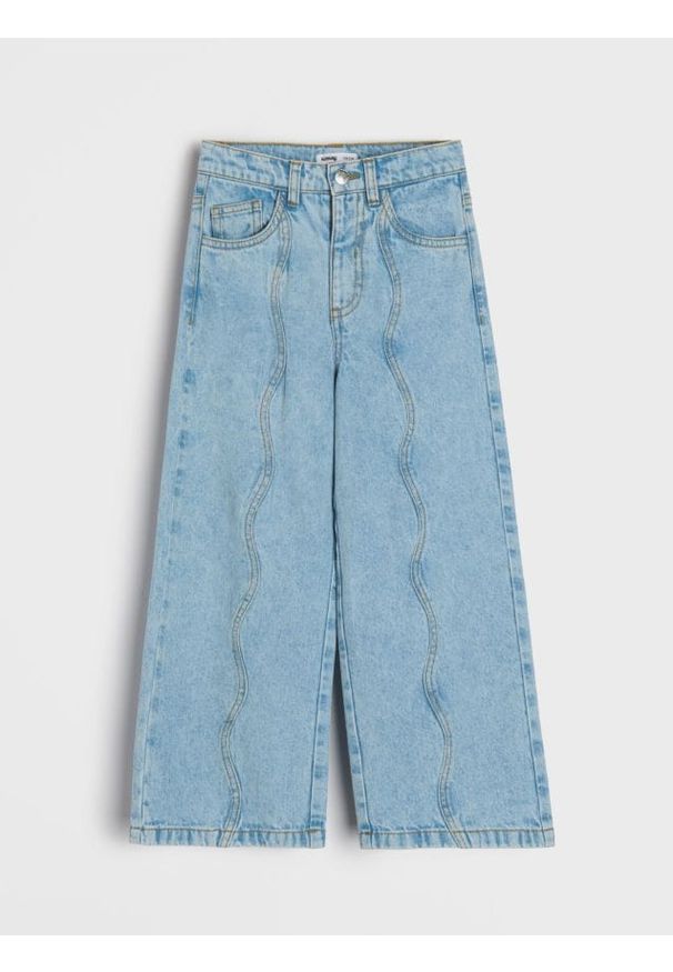 Sinsay - Jeansy wide leg z efektem sprania - niebieski. Kolor: niebieski