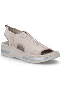 Sandały damskie na platformie wsuwane różowe Rieker V59B5-31. Zapięcie: bez zapięcia. Kolor: różowy. Materiał: tkanina. Obcas: na platformie #1