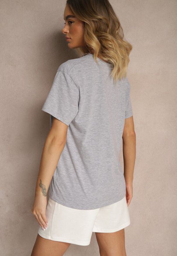 Renee - Szary Bawełniany Basicowy T-shirt Lorseli. Okazja: na co dzień. Kolor: szary. Materiał: bawełna. Styl: elegancki, casual, klasyczny
