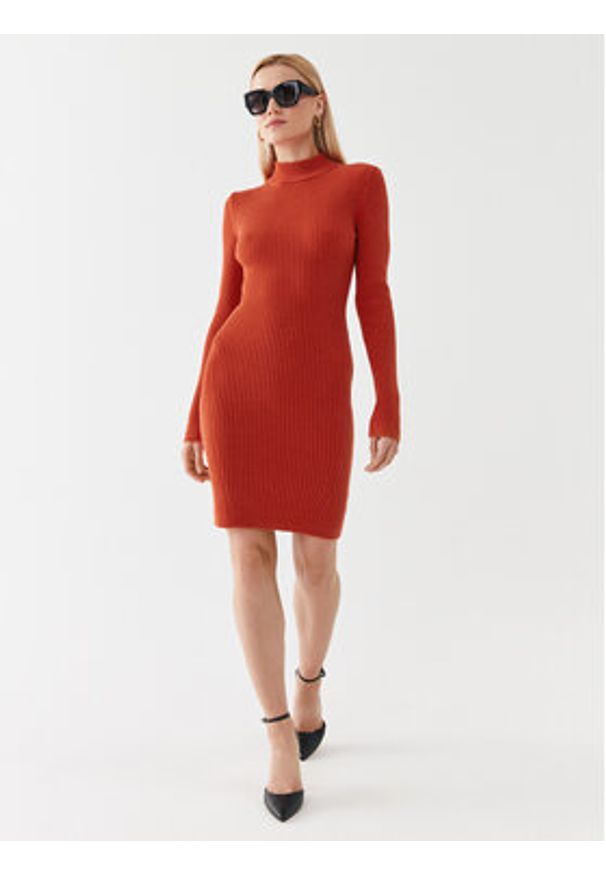 MICHAEL Michael Kors Sukienka dzianinowa MF381U46V1 Pomarańczowy Slim Fit. Kolor: pomarańczowy. Materiał: wełna