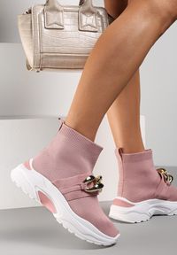 Renee - Różowe Sneakersy Calothe. Wysokość cholewki: za kostkę. Kolor: różowy. Materiał: materiał. Szerokość cholewki: normalna #1