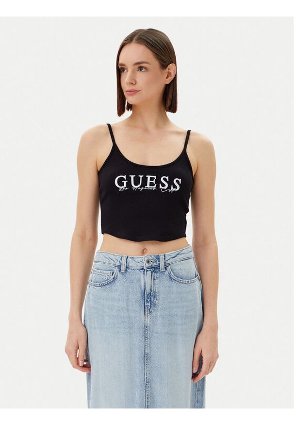 Guess Top V5GP16 K8RT2 Czarny Regular Fit. Kolor: czarny. Materiał: wiskoza