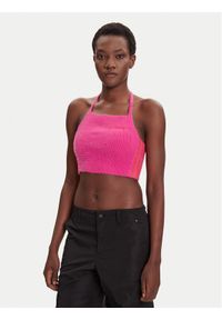 Adidas - adidas Top Fluffy JW6002 Różowy Slim Fit. Kolor: różowy. Materiał: syntetyk