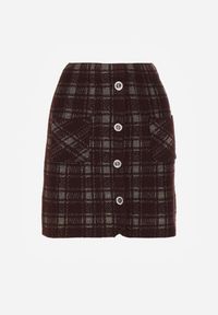 Born2be - Brązowa Spódnica z Wiskozą Zdobiona Guzikami i Metaliczną Nicią Sewsela. Okazja: na co dzień. Kolor: brązowy. Materiał: wiskoza. Wzór: aplikacja. Styl: klasyczny, casual, elegancki #3