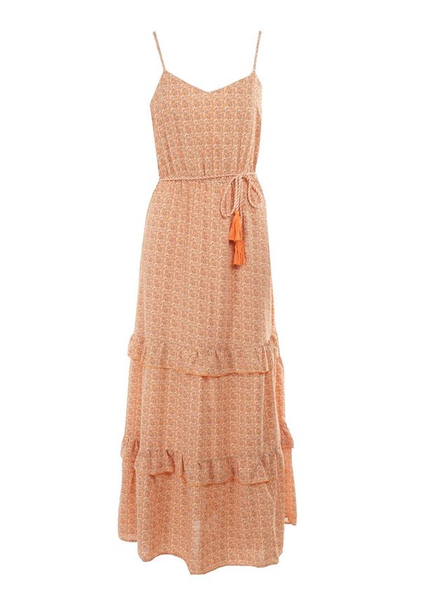 Born2be - Pomarańczowa Sukienka Darcy. Okazja: na co dzień. Typ kołnierza: kołnierz z falbankami. Kolor: pomarańczowy. Długość rękawa: na ramiączkach. Wzór: aplikacja. Sezon: lato. Styl: casual. Długość: maxi