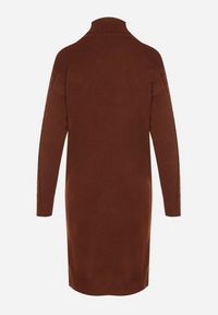Born2be - Brązowa Sweterkowa Sukienka z Golfem Wełną i Bawełną Ozdobiona Splotem Reiania. Okazja: do pracy, na co dzień, na spotkanie biznesowe. Typ kołnierza: golf. Kolor: brązowy. Materiał: wełna, bawełna. Wzór: aplikacja, ze splotem. Typ sukienki: proste. Styl: casual, biznesowy #4