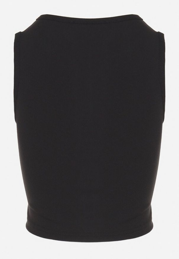 Born2be - Czarny Krótki Tank Top z Prążkowanej Tkaniny Nevallia. Okazja: na co dzień. Kolor: czarny. Materiał: tkanina, prążkowany. Długość: krótkie. Styl: klasyczny, elegancki, casual