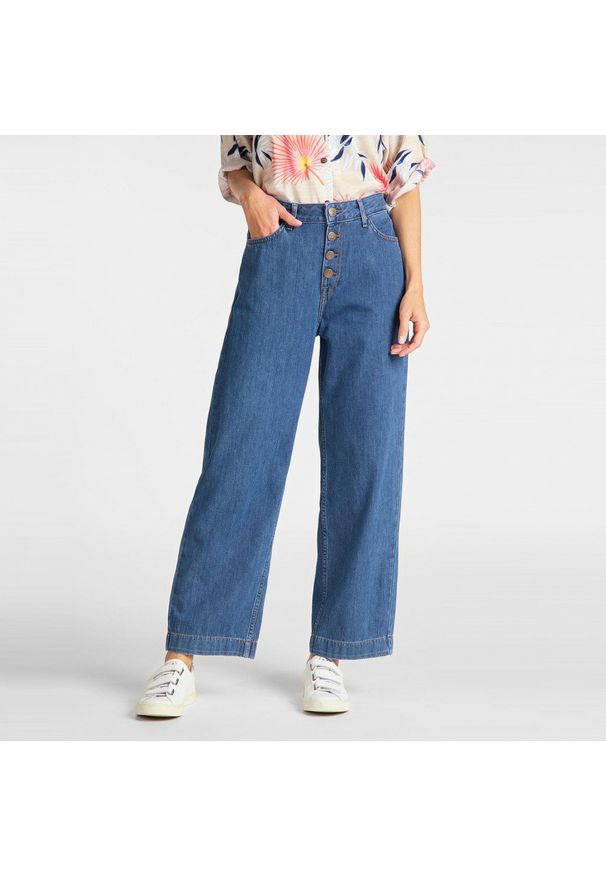 Lee - LEE BUTTON WIDE LEG DAMSKIE SPODNIE JEANSOWE L30GRCND