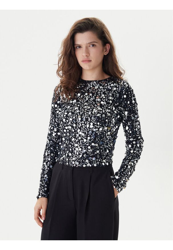 only - ONLY Bluzka Catina 15358382 Czarny Slim Fit. Kolor: czarny. Materiał: syntetyk