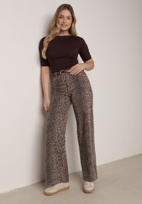 Born2be - Panterkowe Bawełniane Jeansy z Szerokimi Nogawkami i Wysokim Stanem Salithirae. Okazja: na co dzień. Stan: podwyższony. Styl: casual, klasyczny #1