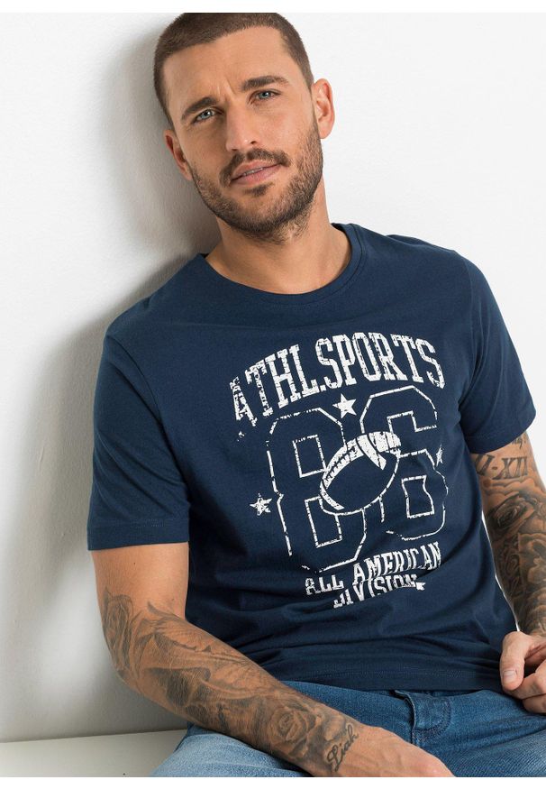 bonprix - T-shirt o kroju regular fit, 2 szt.. Kolor: niebieski. Wzór: nadruk. Styl: sportowy