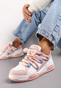 Renee - Różowe Sneakersy na Grubej Podeszwie z Imitacji Skóry z Grubymi Sznurowadłami Virinal. Kolor: różowy. Materiał: skóra #5