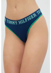 TOMMY HILFIGER - Tommy Hilfiger stringi kolor granatowy z bawełny. Kolor: niebieski. Materiał: bawełna