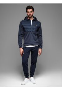 Ombre Clothing - Lekka kurtka męska z łączonych materiałów z kapturem i ozdobnym pikowaniem – granatowa V4 - Rozmiar: XXL. Okazja: na co dzień. Typ kołnierza: kaptur. Kolor: niebieski. Materiał: materiał. Wzór: aplikacja. Styl: casual #3
