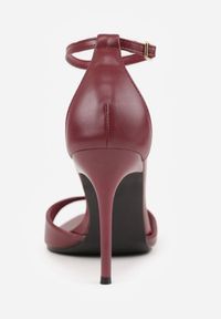 Born2be - Bordowe Sandały na Szpilce ze Sprzączką wokół Kostki Tini. Okazja: na co dzień. Zapięcie: sprzączka. Kolor: czerwony. Materiał: jeans. Obcas: na szpilce. Styl: casual, klasyczny, elegancki #2
