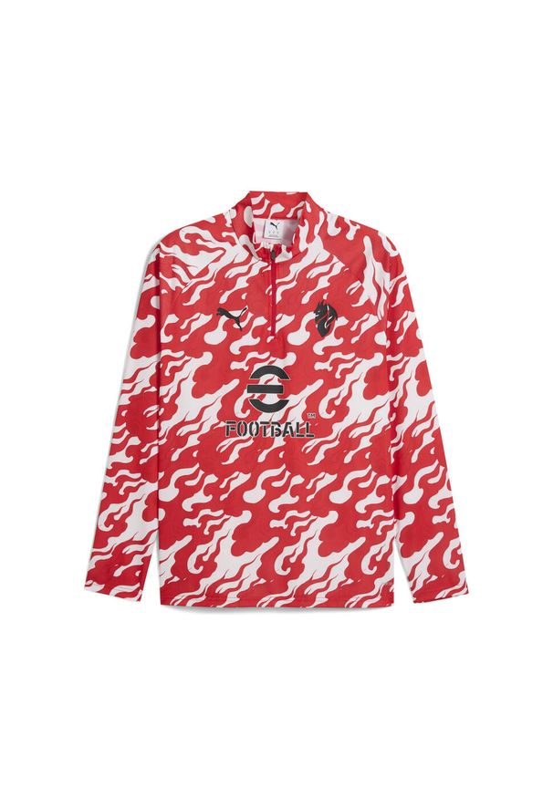 Puma - Męska bluza przedmeczowa z zamkiem 1/4 AC Milan PUMA White For All Time Red. Kolor: biały, czerwony, wielokolorowy