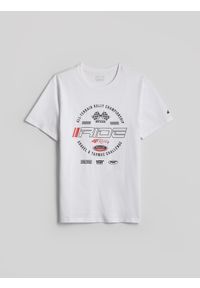 4f - 4F T-shirt regular z nadrukiem męski - biały M. Okazja: na co dzień, do pracy. Kolor: biały. Materiał: bawełna, materiał, jeans, dzianina. Wzór: nadruk. Styl: casual, sportowy, klasyczny #1