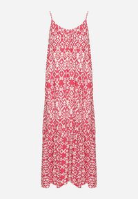 Born2be - Różowa Sukienka z Bawełny z Geometrycznym Motywem Koladiela. Okazja: na spacer. Kolor: różowy. Materiał: bawełna. Długość rękawa: na ramiączkach. Wzór: geometria. Sezon: lato #3