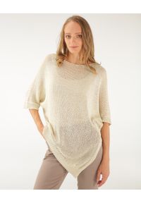 Unisono - BEŻOWY AŻUROWY SWETER 31-24099 BEIGE. Kolor: beżowy. Materiał: akryl. Wzór: ażurowy