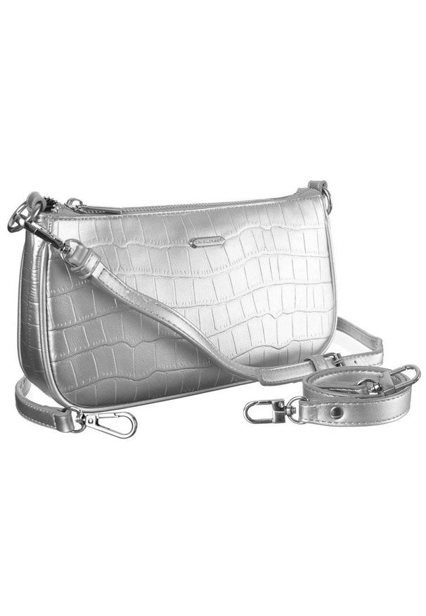 DAVID JONES - Listonoszka damska srebrna David Jones CM6016 D.SILVER. Kolor: srebrny. Wzór: paski. Materiał: skórzane. Rodzaj torebki: na ramię