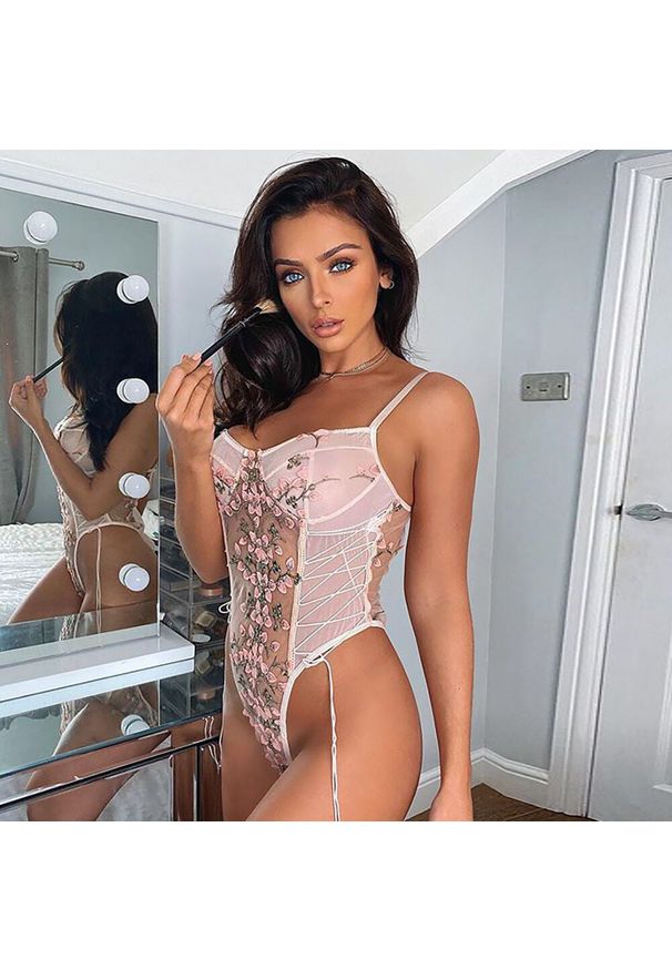 Intica - Body z haftem transparentne eleganckie Marice. Kolor: wielokolorowy. Materiał: materiał. Wzór: haft