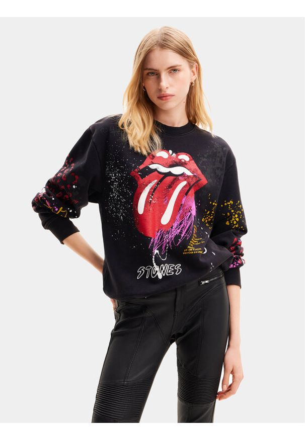 Desigual Bluza The Rolling Stones 24SWSK39 Czarny Regular Fit. Kolor: czarny. Materiał: bawełna