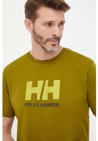 Helly Hansen t-shirt HH LOGO T-SHIRT męski kolor zielony z aplikacją 33979. Okazja: na co dzień. Kolor: zielony. Materiał: dzianina. Wzór: aplikacja. Styl: casual